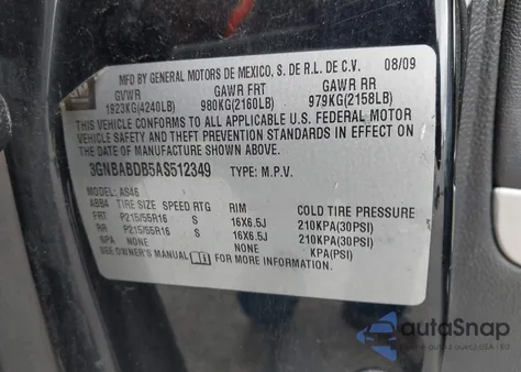 2010 Chevrolet Hhr Lt z USA, uszkodzony, nr VIN 3GNBABDB5AS512349